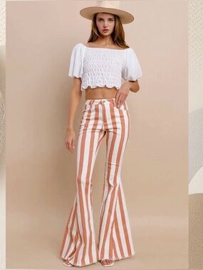Peach Striped Flare Jeans NWT | Wisteria Lane | L